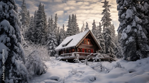 Photography of Mountain Log Cabin in Winter