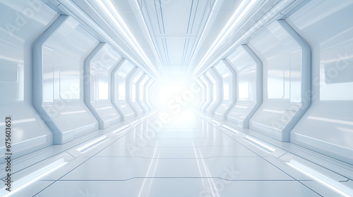 An Elegant Spaceship Interior Showing Electronic Controls Background,3D Illustration of a Large White Screen in a Futuristic Flying Saucer Cockpit,AI Generative 