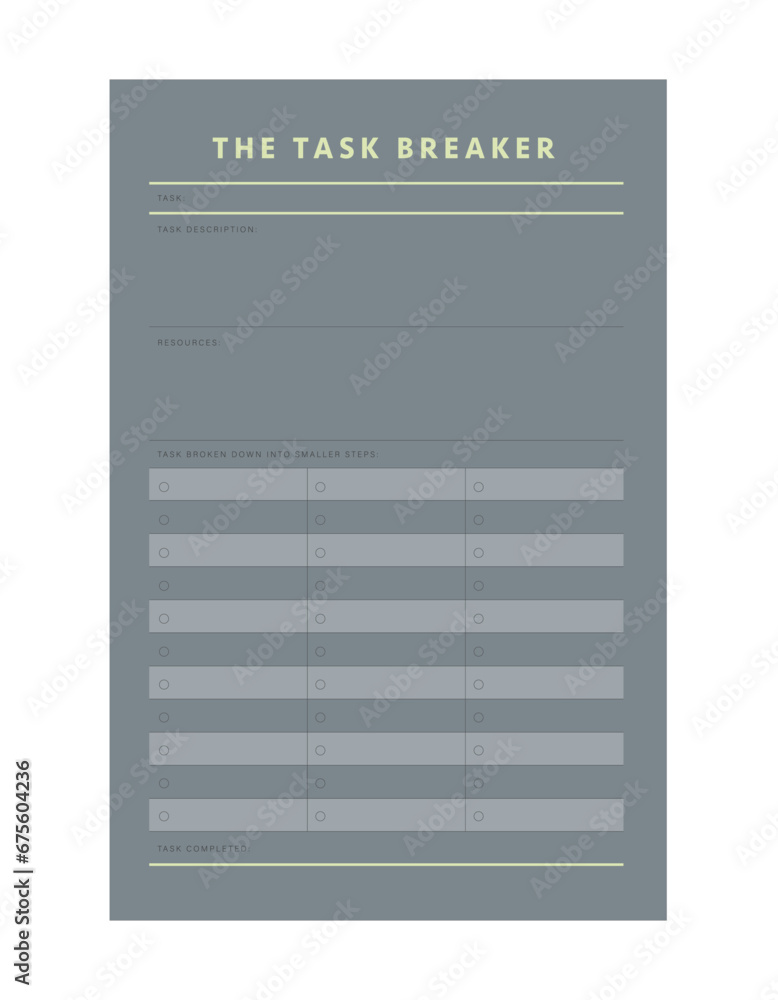 The task breaker planner. Minimalist planner template set. Vector illustration. The task breaker planner. Minimalist planner template set. Vector illustration.