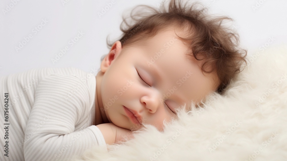 Portrait of a baby boy sleeps tight against white background with space for text, AI generated, background image Portrait of a baby boy sleeps tight against white background with space for text, AI generated, background image