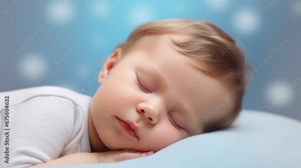 Portrait of a baby boy sleeps tight against pastel background with space for text, AI generated, background image Portrait of a baby boy sleeps tight against pastel background with space for text, AI generated, background image
