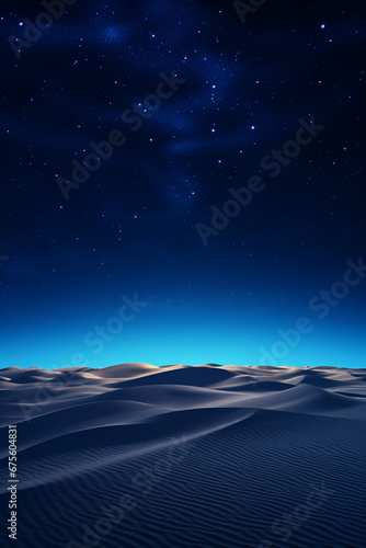 広大な砂漠と砂丘の青い夜の風景