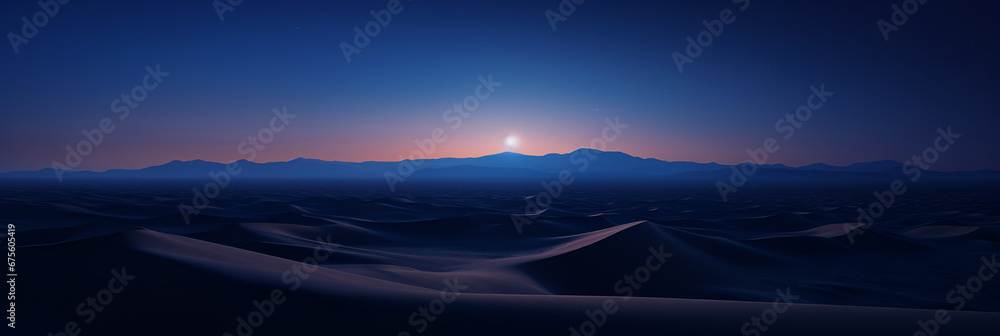 広大な砂漠と砂丘の青い夜の風景