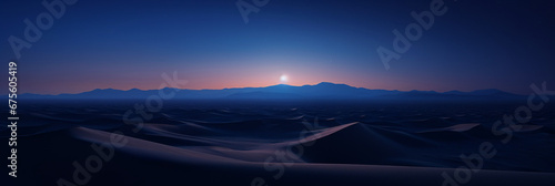 広大な砂漠と砂丘の青い夜の風景