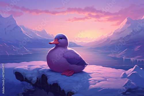 illustration of a duck in winter