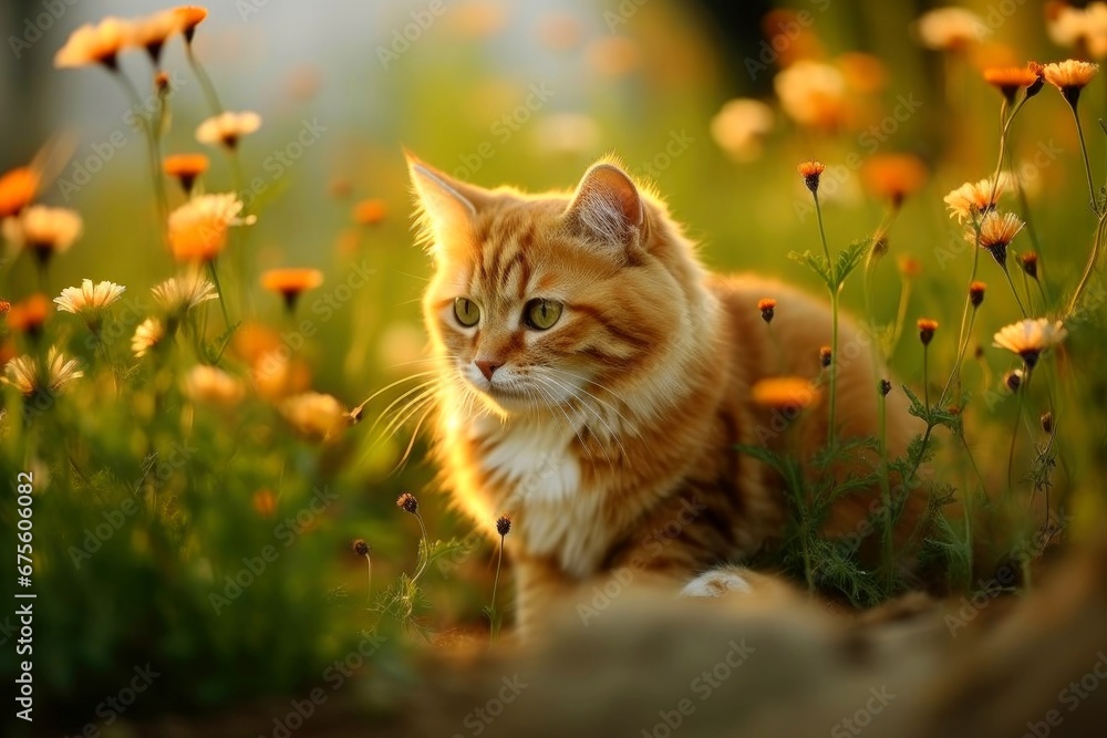 Close-up of cute cat gazing at something with beautiful bokeh background