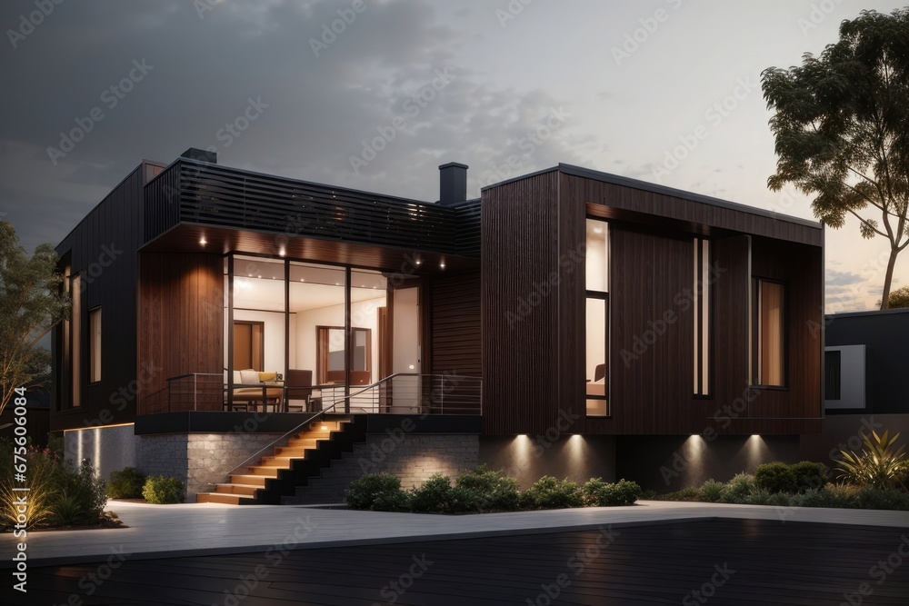 Fototapeta premium modern architectural miniature exterior house in night photo