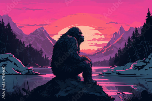 illustration of a view of a gorilla in winter