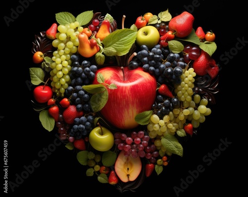 a heart of fruit full of fruits and vegetables. 