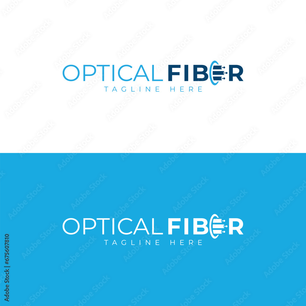 Optical fiber broadband creative logo wordmark typography design for internet business - obrazy, fototapety, plakaty 