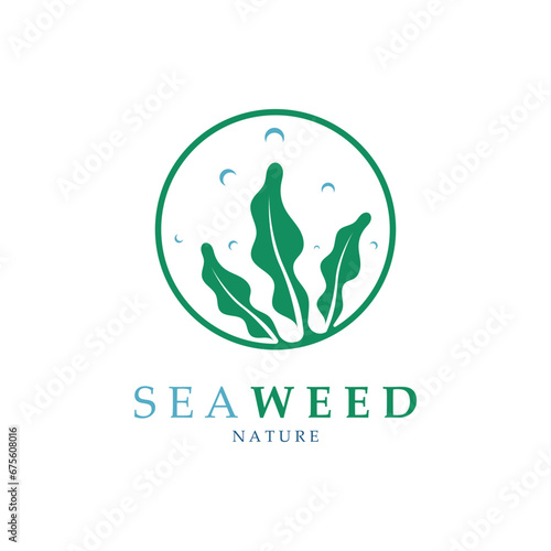 seaweed logo design with vector illustration template