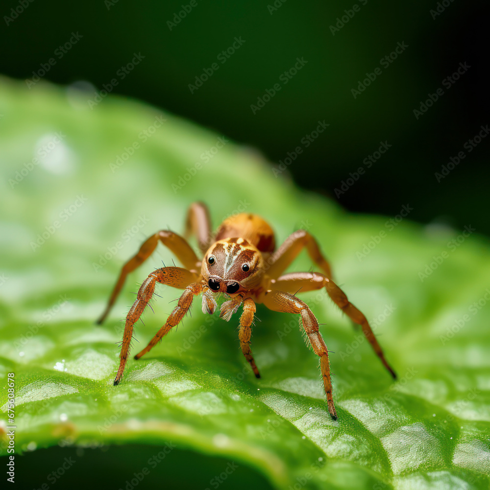 small brown spider macro on a leaf. small brown spider macro on a leaf.