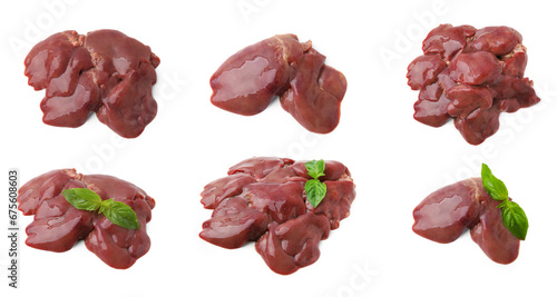Fresh raw chicken liver isolated on white, collection