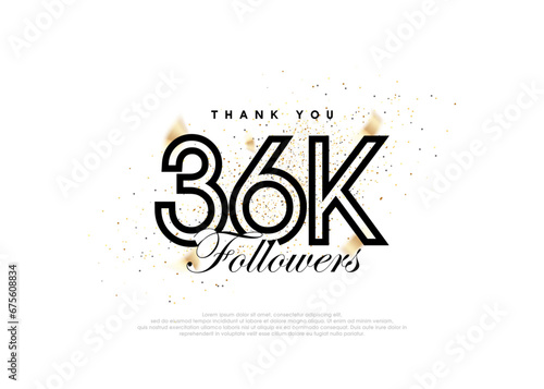 Black 36k followers number. achievement celebration vector.