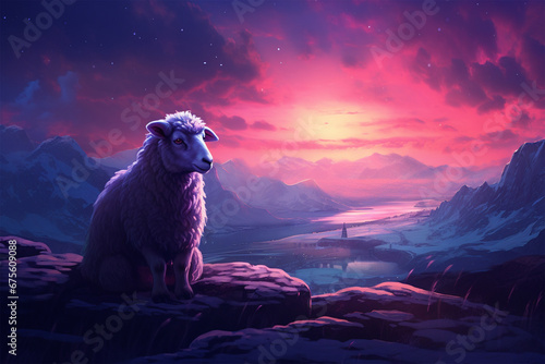 illustration of a view of a sheep in winter