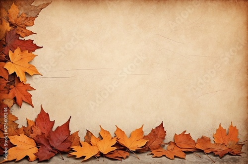 Autumn leaves frame with old paper background