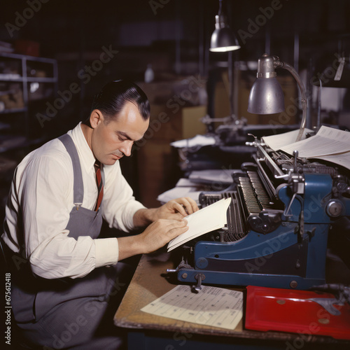 1940 man setting typeset for newspaper.