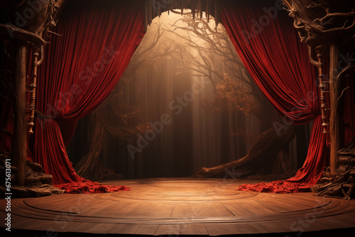 Theater background with wood stage and curtains. photo