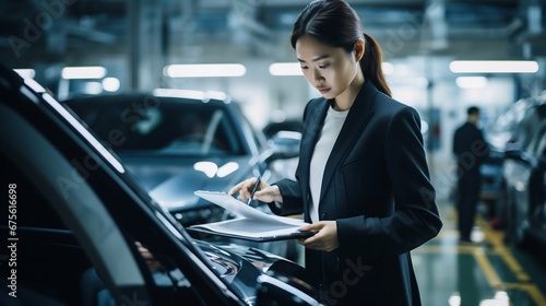 Female Automotive Inspector Conducting Quality Checks. Generative ai
