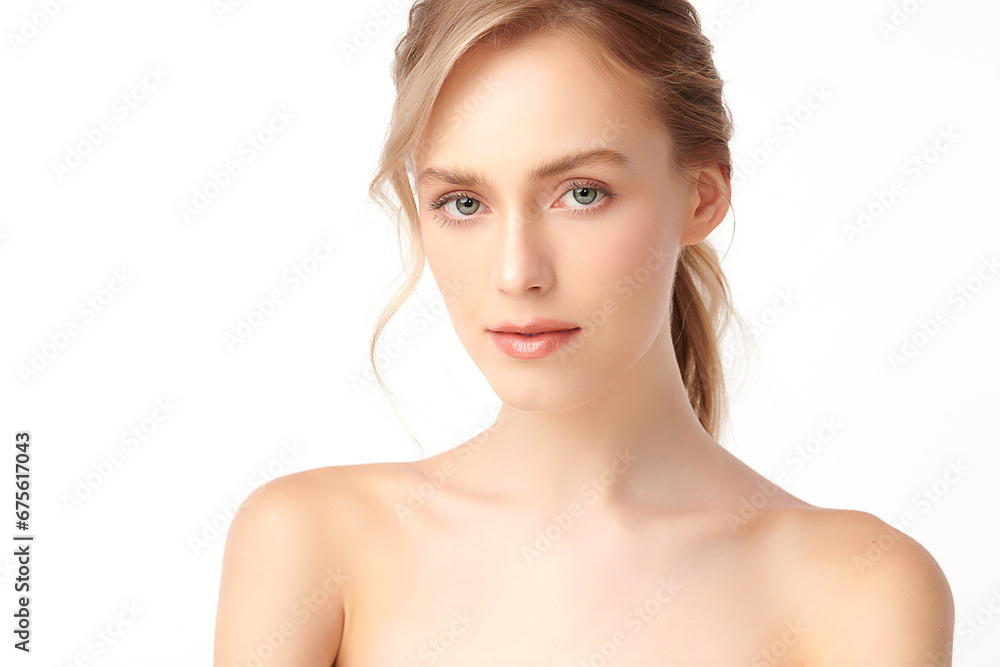 Beautiful young woman with clean fresh skin on white background, Face care, Facial treatment, Cosmetology, beauty and spa, women portrait. Beautiful young woman with clean fresh skin on white background, Face care, Facial treatment, Cosmetology, beauty and spa, women portrait.