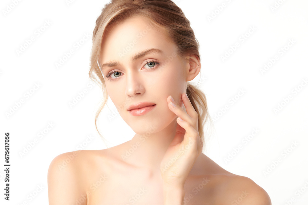 Beautiful young woman with clean fresh skin on white background, Face care, Facial treatment, Cosmetology, beauty and spa, women portrait. Beautiful young woman with clean fresh skin on white background, Face care, Facial treatment, Cosmetology, beauty and spa, women portrait.