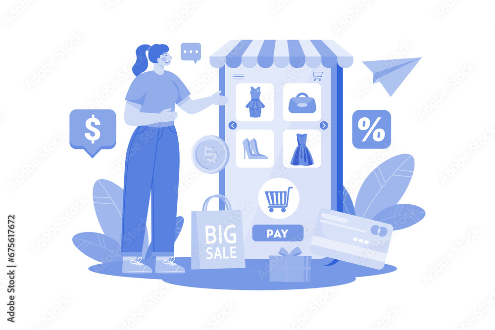 Online Shopping Application Illustration concept on white background Online Shopping Application Illustration concept on white background