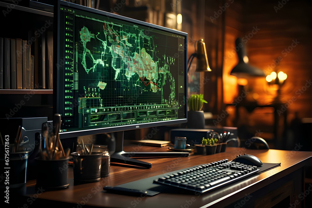 A close-up of a computer monitor exhibiting a live stock market chart, generative AI