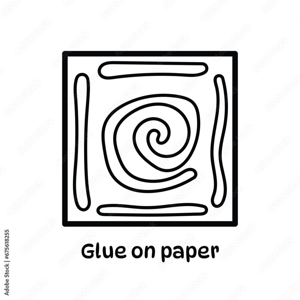 Glue liquid pattern location apllied on square paper vector icon illustration outline isolated on square white background. Simple flat cartoon minimalist art styled drawing. Glue liquid pattern location apllied on square paper vector icon illustration outline isolated on square white background. Simple flat cartoon minimalist art styled drawing.