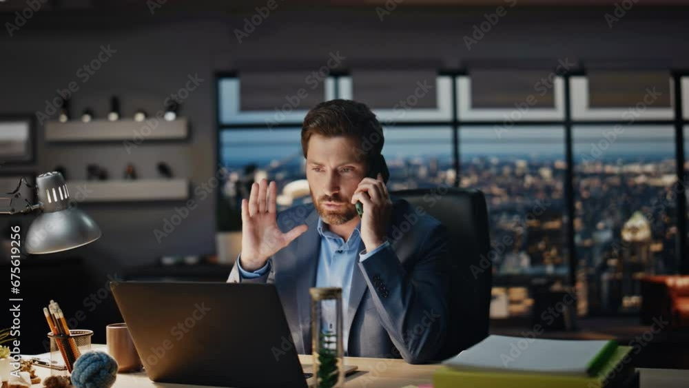 Annoyed manager shouting mobile phone closeup. Mad businessman calling in office Annoyed manager shouting mobile phone closeup. Mad businessman calling in office