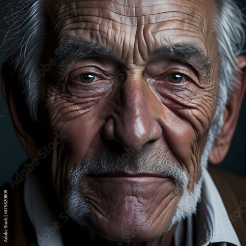Explore the depth of character in an elderly man's close-up portrait, bathed in natural light, capturing every detail with precision and focus.