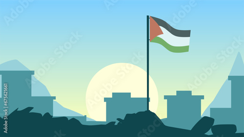 Palestine landscape vector illustration. Silhouette of gaza city in the morning. Landscape illustration of palestine for background or wallpaper
