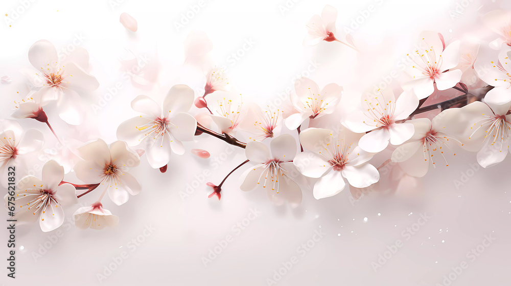 Spring flowers on a white background. Sakura on a white background. Background. Wallpaper. Banner. Generated AI. Photoshop improved - obrazy, fototapety, plakaty 