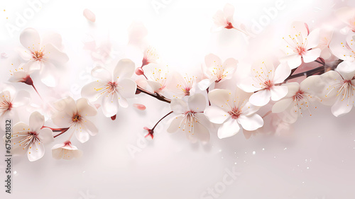 Spring flowers on a white background. Sakura on a white background. Background. Wallpaper. Banner. Generated AI. Photoshop improved