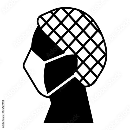 "Hair net and face mask required" icon