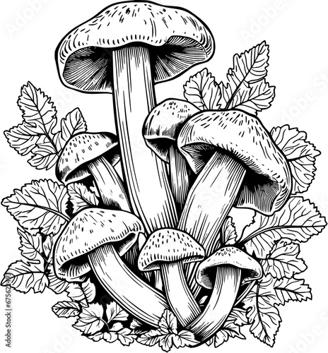 Food Ingredients Mushrooms Food Vintage Outline Icon In Hand-drawn Style