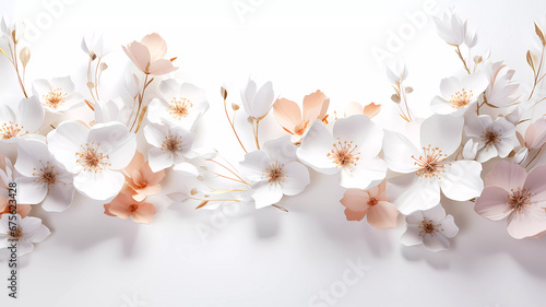 Sakura flowers on a white background. Background. Wallpaper. Banner. Generated AI. Photoshop improved photo