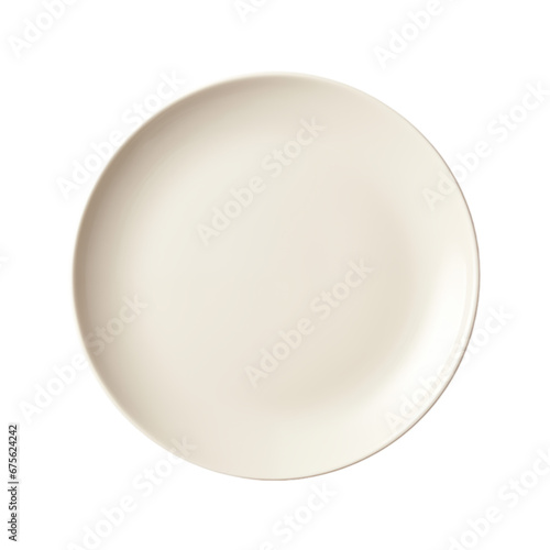 White ceramic plate isolated transparent, top view, Generative AI