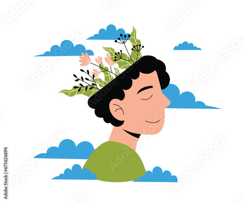 Smiling Boy in Calm Mind with Flowers in Head | Mental Health Series