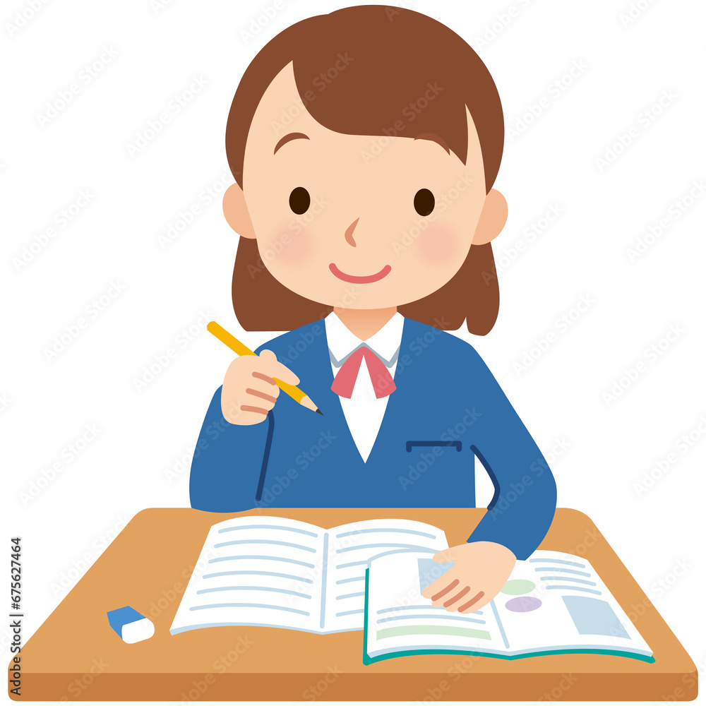 勉強する学生 女の子 中学生 高校生 勉強する学生 女の子 中学生 高校生