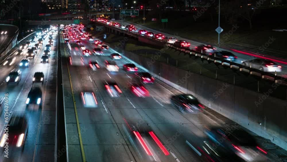 Los Angeles Downtown Busy Freeway Night Traffic Jam Time Lapse California USA Los Angeles Downtown Busy Freeway Night Traffic Jam Time Lapse California USA