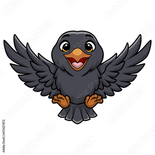 Cute crow cartoon on white background