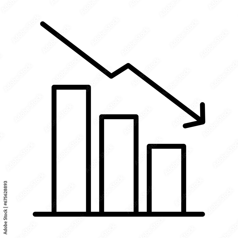 Decrease performance business icon with black outline style. decrease, arrow, down, business, symbol, price, financial. Vector Illustration