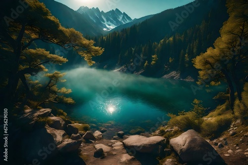 Breathtaking panorama of morning wild nature high in mountains