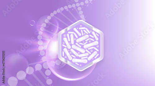 Probiotics and hyaluronic acid hair and skin solutions ad, purple collagen serum drop with cosmetic advertising background ready to use, illustration vector.