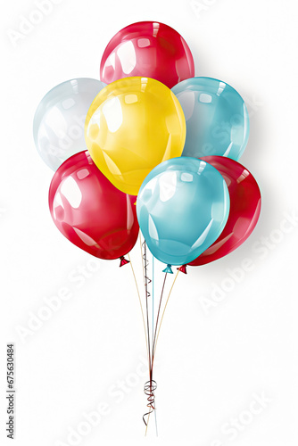 Various beautiful colorful decorations birthday party balloons on a white background created with Generative AI Technology