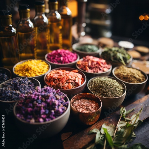 a platter of mixed herbs and spices photo