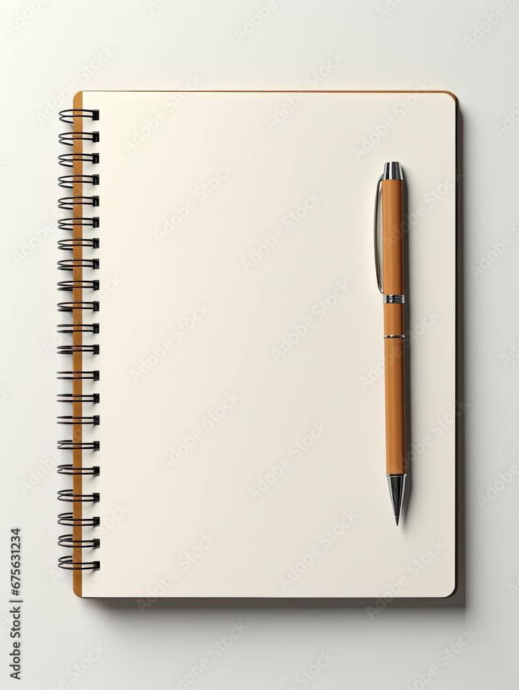 Minimalist open empty notebook paper with pen in pastel colors Minimalist open empty notebook paper with pen in pastel colors