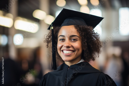 The portrait of a fresh graduated student is smiling and celebrating the important day in her life. on Generative AI.