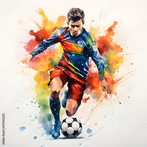 Soccer player watercolor painting. Generative ai.  © PixelHD