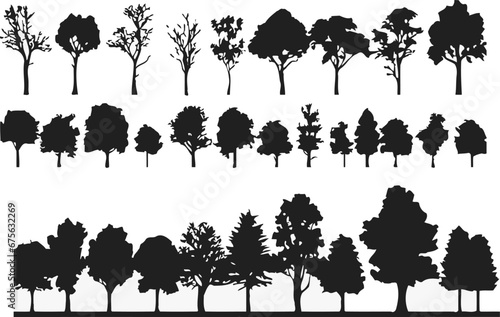 Trees in silhouette style. Vector  sticker  solid black silhouette image on white background 